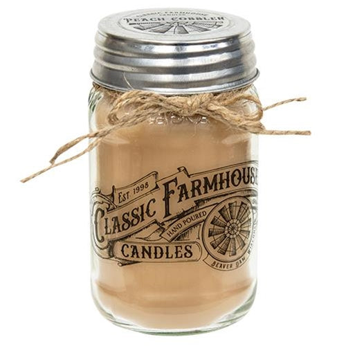 PEACH COBBLER CLASSIC FARMHOUSE MASON JAR CANDLE, 14oz WESTERN CANDLE ART #EH12177