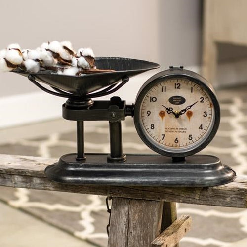 7" ANTIQUED SCALE WITH CLOCK FARMHOUSE METAL ART WESTERN HOME DECOR NEW #EH12159