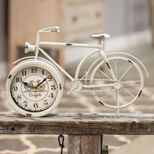16" FARMHOUSE WHITE BICYCLE CLOCK METAL ART WESTERN HOME DECOR NEW #EH12156