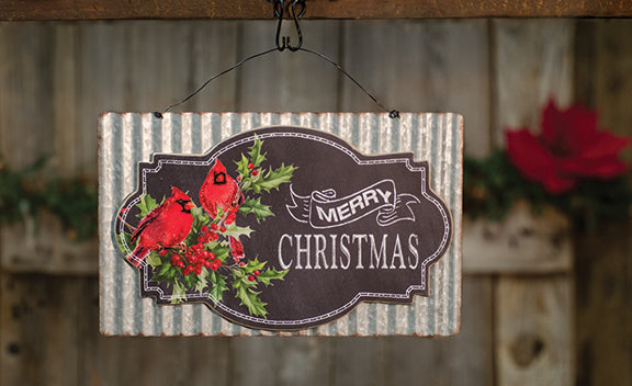 CH_G90195 CHRISTMAS CARDINAL CORRUGATED SIGN CHRISTMAS METAL SIGN FARMHOUSE WESTERN HOME DECOR BRAND NEW