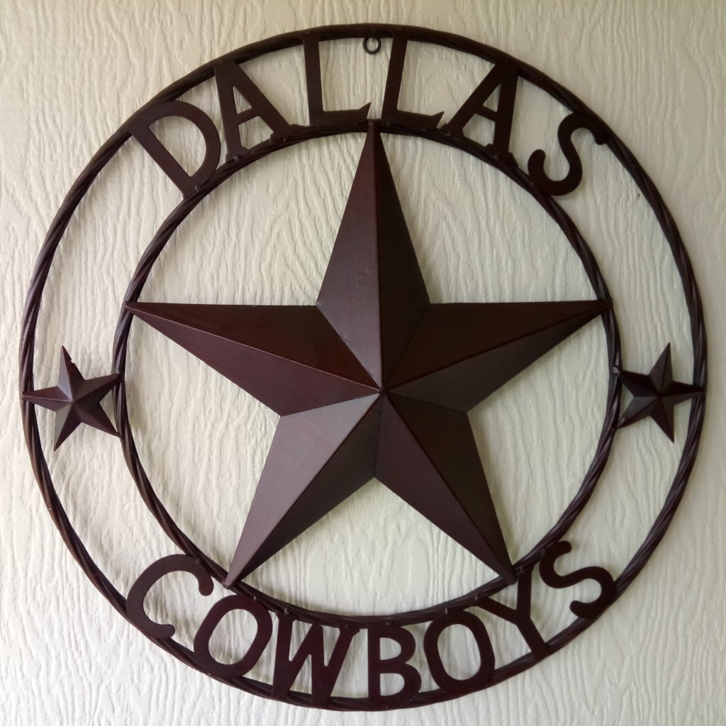 DALLAS COWBOYS BROWN STAR METAL ART WESTERN HOME WALL DECOR, SIZE:24",32",36",40",42",44",46",50"