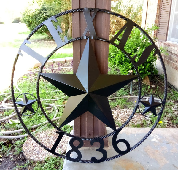 24", 32", 36", 40", 50" RUSTIC BLACK TEXAS 1836 BARN STAR METAL ART WESTERN HOME DECOR VINTAGE RUSTIC BLACK