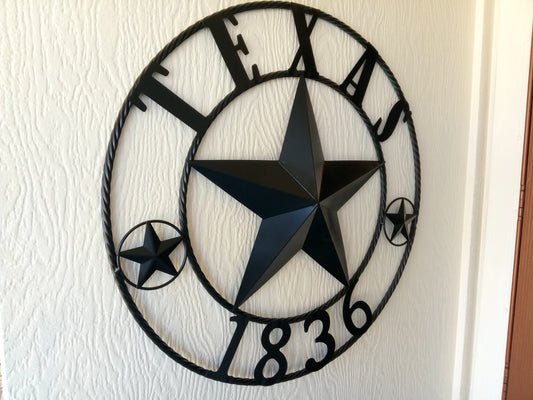 24", 32", 36", 40", 50" RUSTIC BLACK TEXAS 1836 BARN STAR METAL ART WESTERN HOME DECOR VINTAGE RUSTIC BLACK