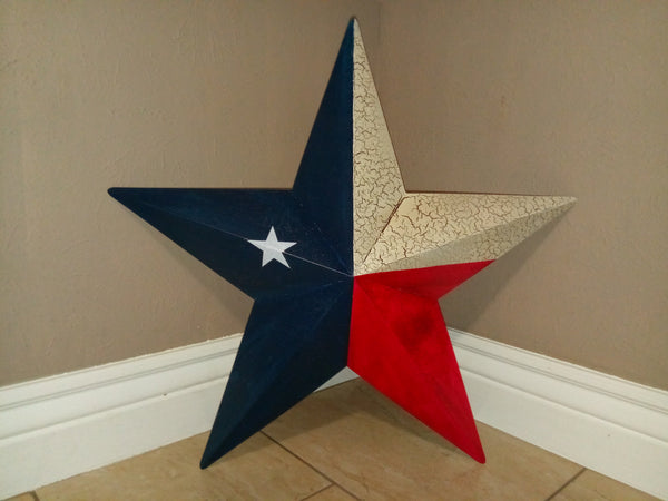 CRACKLE STYLE TEXAS FLAG STAR RED WHITE & BLUE METAL BARN STAR METAL WALL ART WESTERN HOME DECOR NEW