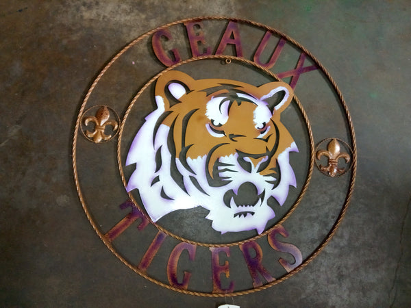 12",18", 24", 32", 36" GEAUX TIGERS CUSTOM METAL VINTAGE CRAFT SIGN TEAM HANDMADE