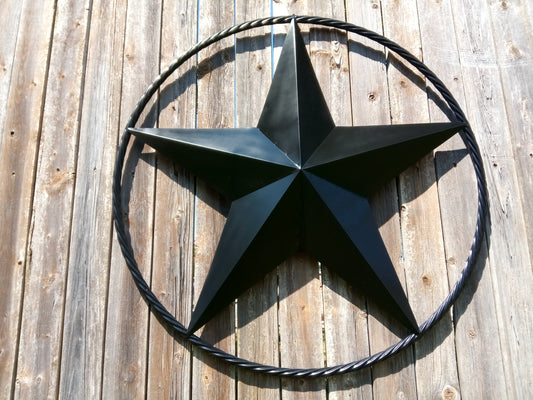 BLACK STAR BARN STAR METAL RUSTIC LONE STAR TWISTED ROPE RING WESTERN HOME DECOR HANDMADE NEW 3" - 96" #EH10608