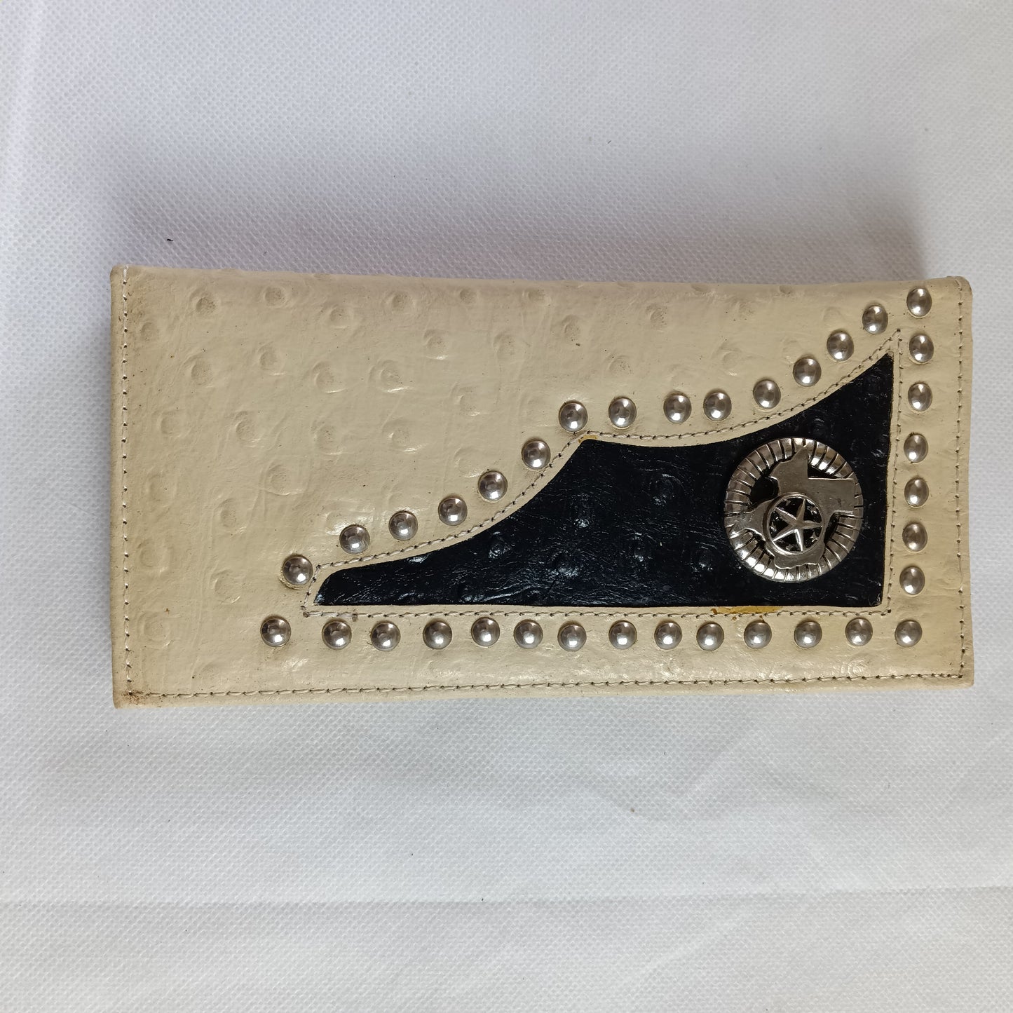 EH12123 WHITE STATE OF TEXAS LONE STAR GENUINE LEATHER WALLET CHECKBOOK MENS WALLET #EH12133