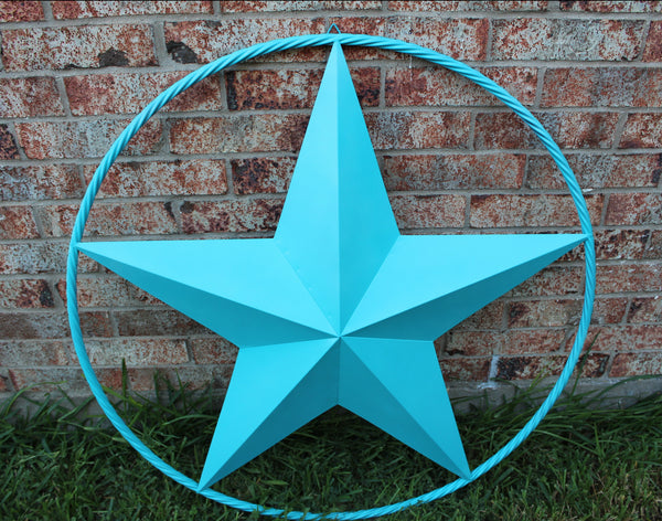 #EH11510 TURQUOISE BARN METAL STAR TWISTED ROPE RING WALL ART WESTERN HOME DECOR HANDMADE NEW