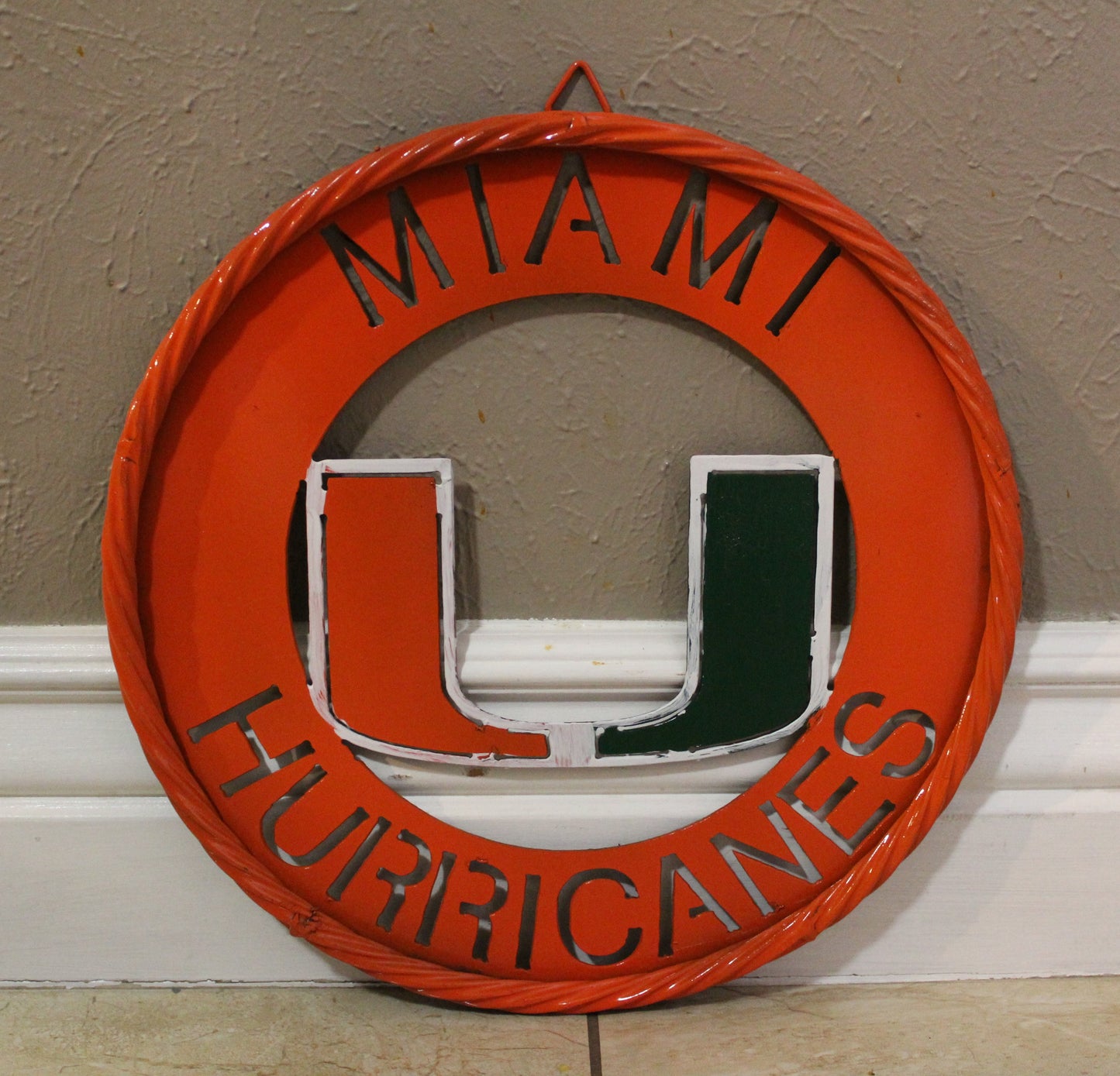 12" MIAMI HURRICANES DISC STYLE CUSTOM METAL VINTAGE CRAFT SIGN HANDMADE
