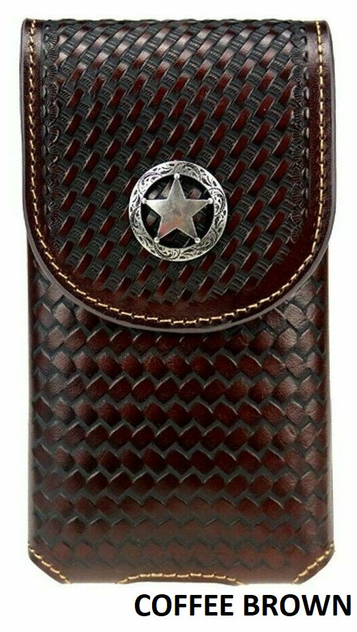 7" LONE STAR BLACK LEATHER STAR POUCH EXTRA LARGE BELT LOOP HOLSTER CELL PHONE CASE UNIVERSAL OVERSIZE--FREE SHIPPING