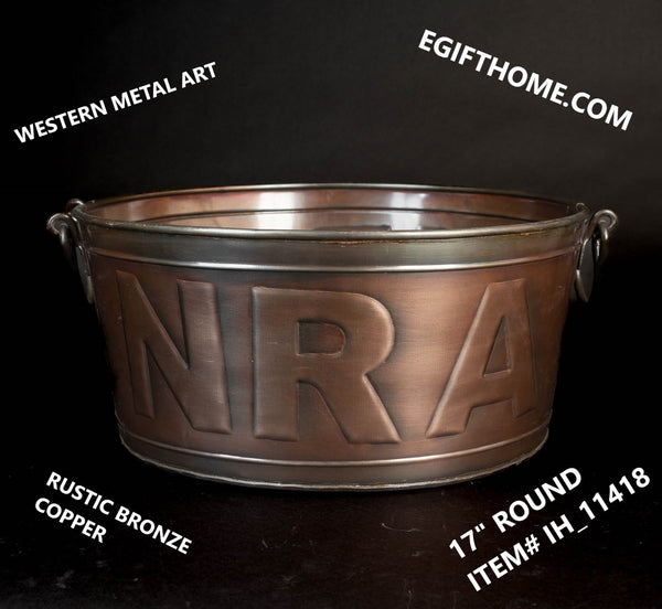 17" NRA ROUND TUB BEVERAGE BUCKET, PLANTER, FIREPLACE DECOR WESTERN HOME DECOR NEW #EH12491