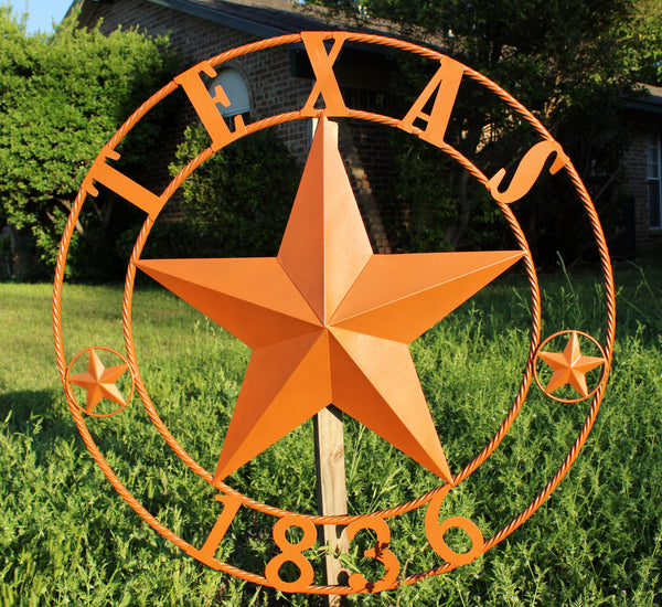 24", 32", 36", 40", 44", 50" RUSTIC ORANGE COPPER TEXAS 1836 BARN STAR METAL ART WESTERN HOME DECOR VINTAGE NEW