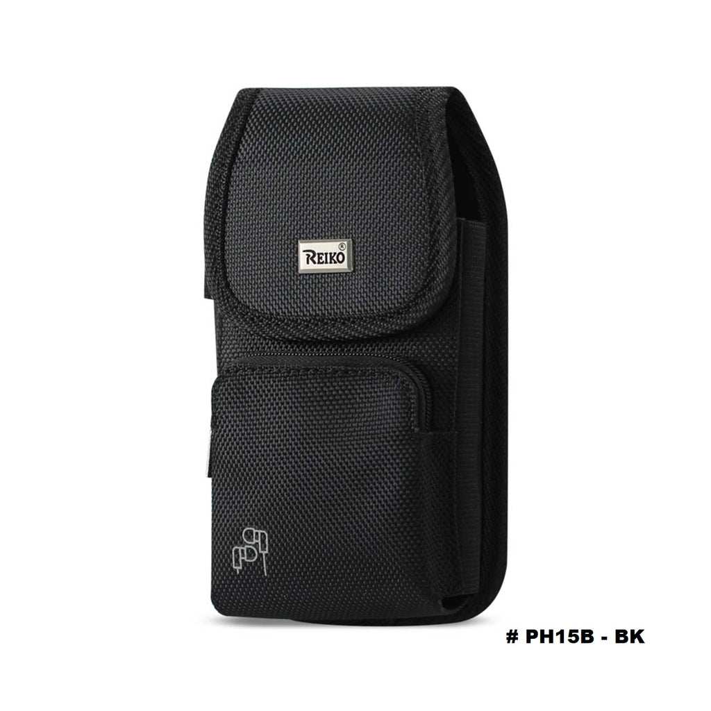 PH15B-BK 7" REIKO XL EXTRA LARGE VERTICAL RUGGED POUCH WITH ZIPPER POCKET VELCO CLOSURE  &  BELT LOOP HOLSTER CELL PHONE CASE UNIVERSAL OVERSIZE -- FREE SHIPPING