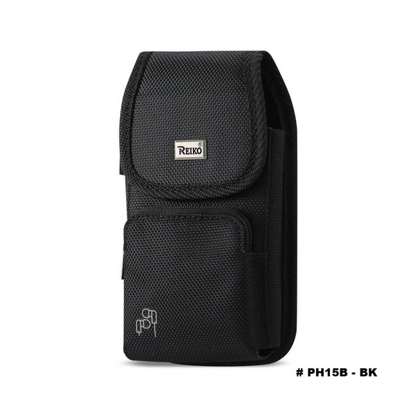 PH15B-BK 7" REIKO XL EXTRA LARGE VERTICAL RUGGED POUCH WITH ZIPPER POCKET VELCO CLOSURE  &  BELT LOOP HOLSTER CELL PHONE CASE UNIVERSAL OVERSIZE -- FREE SHIPPING