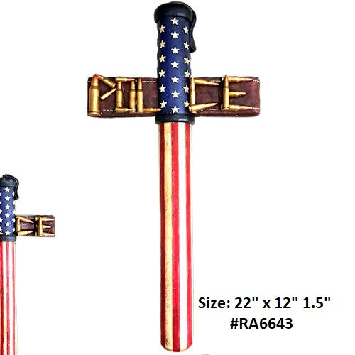 22" P&G POLICE STONE CROSS WESTERN HOME DECOR NEW ART--FREE SHIPPING