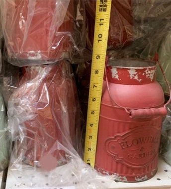 9" RED GALVANIZED BUCKET WESTERN HOME DECOR METAL NEW ART