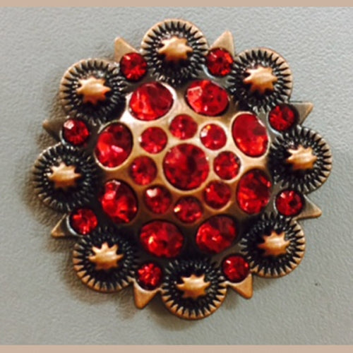 #SI_CI 1.5" RED STONE CONCHO METAL ART WESTERN HOME DECOR HANDMADE NEW--FREE SHIPPING