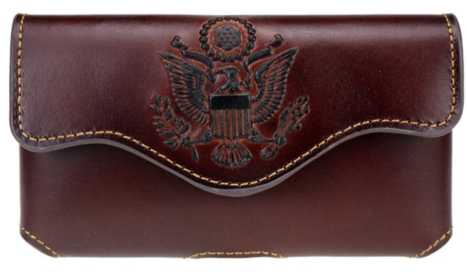 AMERICAN EAGLE 7" BLACK HORIZONTAL LEATHER HOLSTER POUCH EXTRA LARGE BELT LOOP HOLSTER CELL PHONE CASE UNIVERSAL OVERSIZE #EH13092--FREE SHIPPING