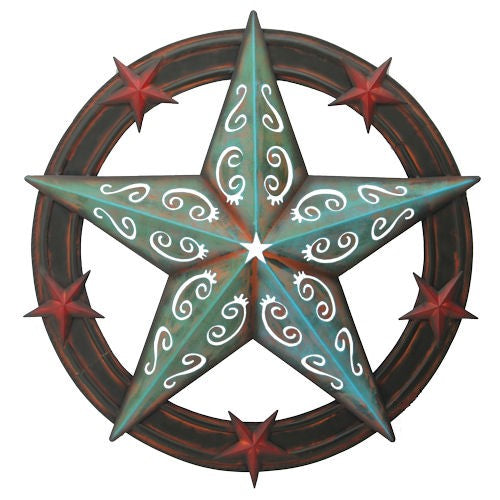 #RT5045 TURQUOISE CARVED CUT STAR 26",36", BARN METAL WESTERN HOME DECOR HANDMADE NEW