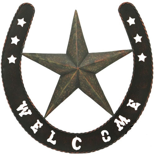 #RT5053 19" STAR WELCOME HORSESHOE METAL WALL ART WESTERN HOME DECOR NEW