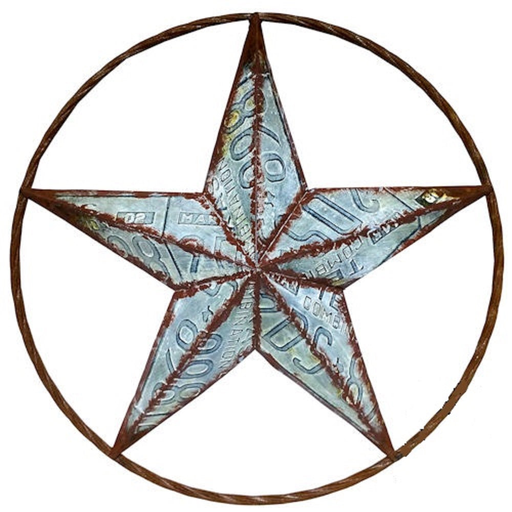 #RT6161 GALVANIZED TEXAS LICENSE PLATE STAR BARN METAL WESTERN HOME DECOR HANDMADE NEW