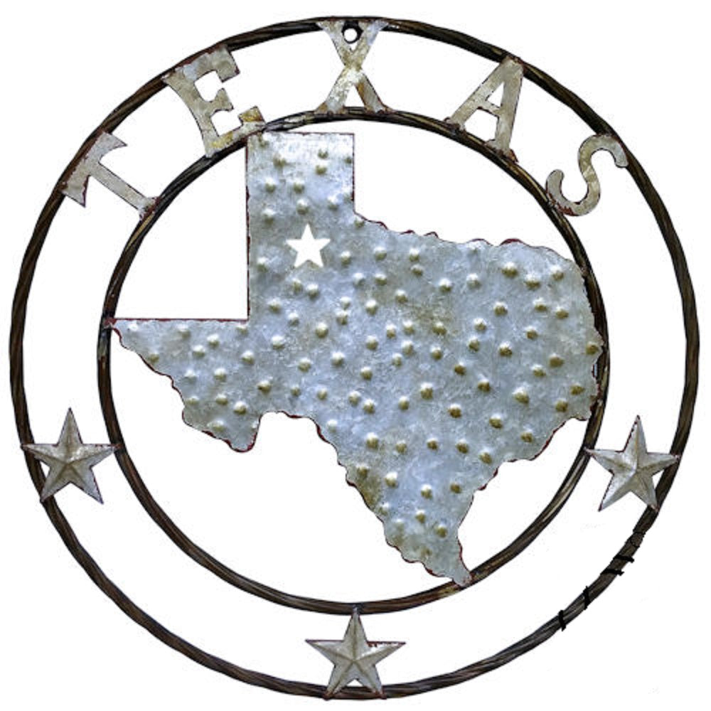 24" GALVANIZED TEXAS MAP METAL BARN STAR WALL ART WESTERN HOME DECOR