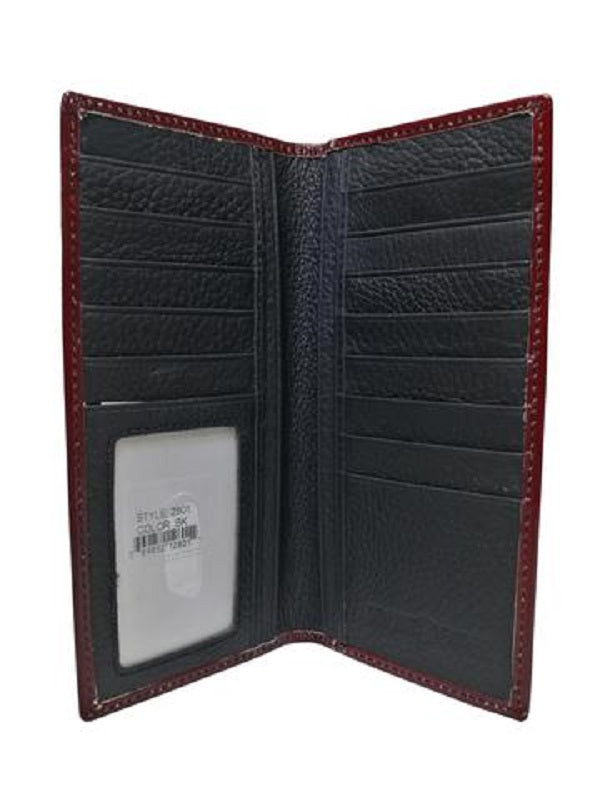 WESTERN CHECKBOOK BI FOLD MENS WALLET GENUINE LEATHER BURGUNDY FRONT FLORAL EMBOSSED