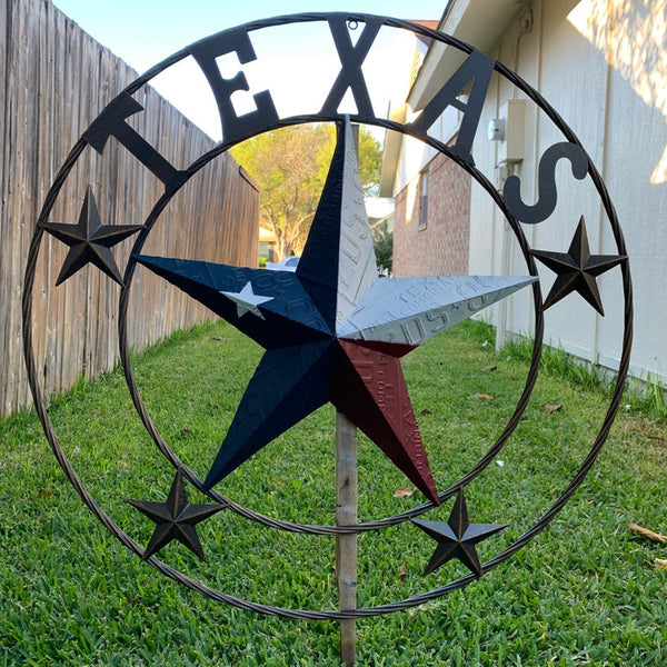 #EH10350 TEXAS LICENSE PLATE BARN STAR METAL LONE STAR TWISTED BROWN RING WESTERN HOME DECOR HANDMADE NEW