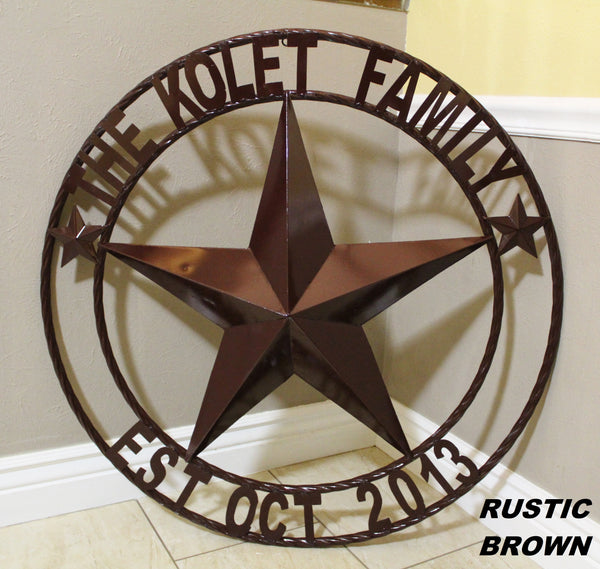 KOLET FAMILY STYLE YOUR CUSTOM FAMILY NAME STAR METAL BARN STAR ROPE RING KOLET FAMILY WESTERN HOME DECOR VINTAGE RUSTIC BROWN HANDMADE 24",36",50"