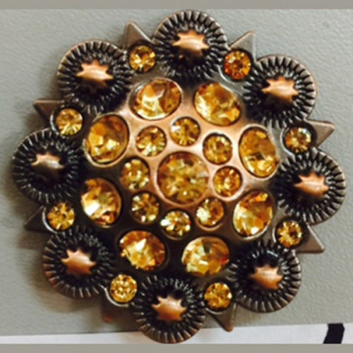 #SI_CI 1.5" YELLOW STONE CONCHO METAL ART WESTERN HOME DECOR HANDMADE NEW--FREE SHIPPING