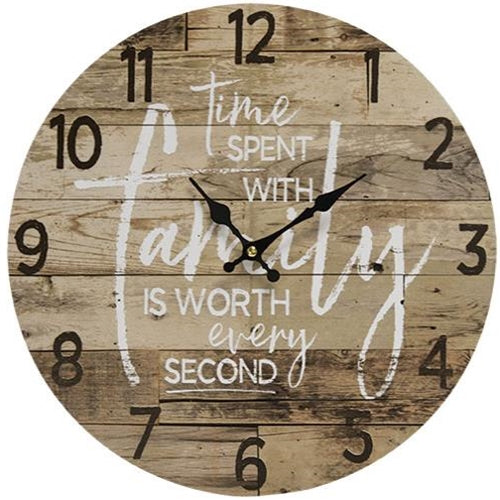 13" TIME WITH FAMILY WALL CLOCK FARMHOUSE WOODEN WALL ART WESTERN HOME DECOR NEW #EH12160