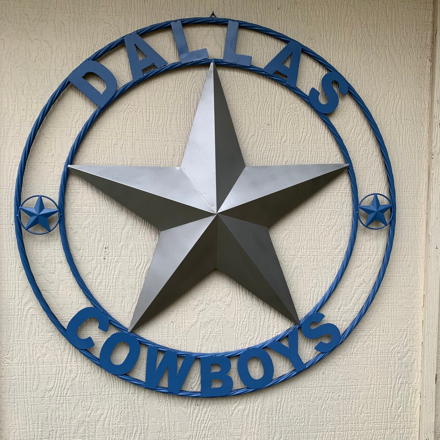 DALLAS COWBOYS SILVER & LIGHT BLUE BARN STAR CUSTOM VINTAGE METAL LONE STAR ART WESTERN HOME DECOR SIZE:24",32",36",40",42",44",46",50"