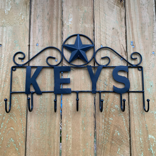 16"x10" LONESTAR KEYS HOLDER METAL HOOKS HANDMADE USA WALL ART METAL WESTERN HOME DECOR NEW BLACK
