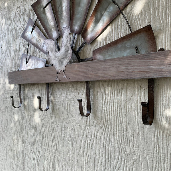 24" GALVANIZED HALF WINDMILL WESTERN KEY HOLDER HOOK WALL ART METAL WESTERN HOME DECOR NEW