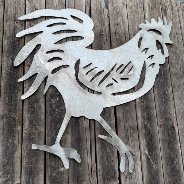 28"  X 28" CUSTOM ROOSTER LASERCUT ART WITH RING DESIGN WESTERN METAL ANIMAL ART HOME WALL DECOR BRAND NEW