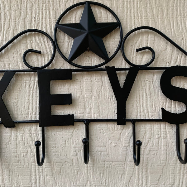 16"x10" LONESTAR KEYS HOLDER METAL HOOKS HANDMADE USA WALL ART METAL WESTERN HOME DECOR NEW BLACK