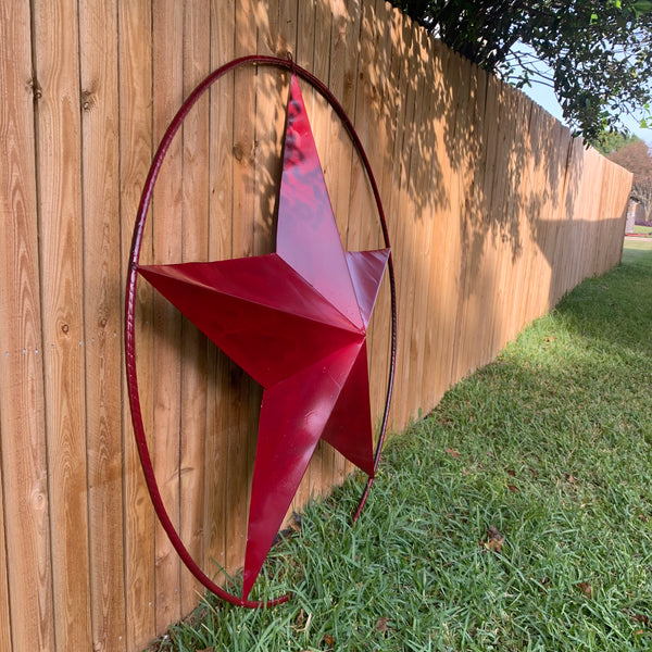 24",32",36" CRANBERRY RED STAR BARN METAL LONESTAR TWISTED ROPE RING WALL ART WESTERN HOME DECOR BRAND NEW