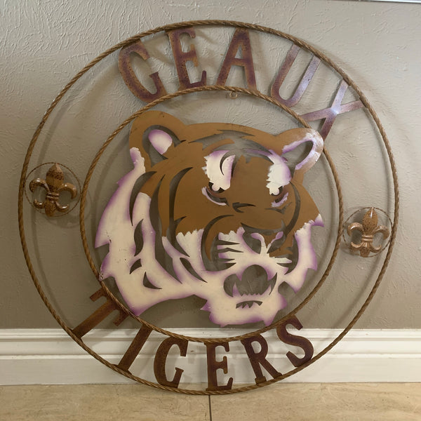 12",18", 24", 32", 36" GEAUX TIGERS CUSTOM METAL VINTAGE CRAFT SIGN TEAM HANDMADE