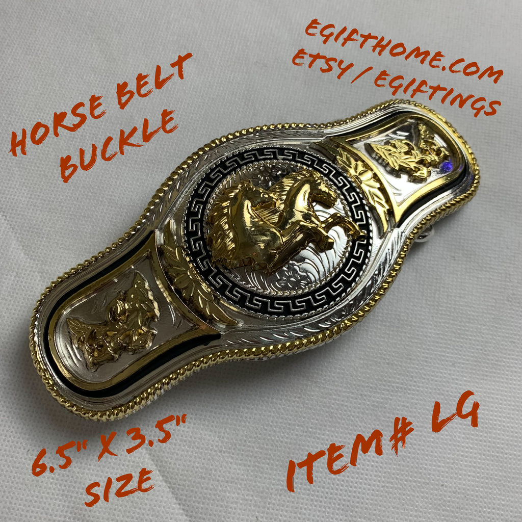 6.5" X 3.5" HORSE BELT BUCKLE GOLD SILVER BLACK WESTERN BUCKLE FASHION ART NEW #EH12271