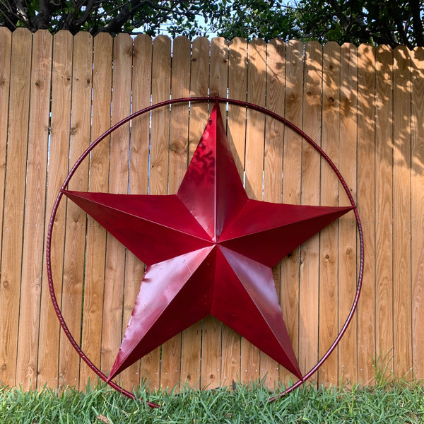 24",32",36" CRANBERRY RED STAR BARN METAL LONESTAR TWISTED ROPE RING WALL ART WESTERN HOME DECOR BRAND NEW