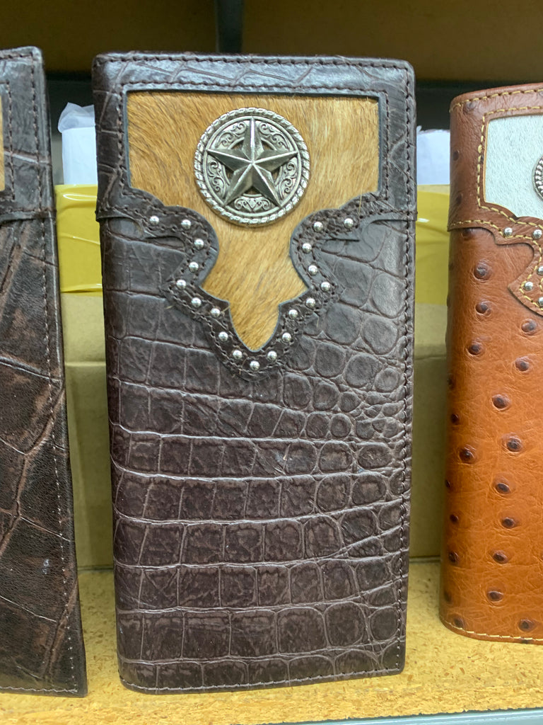 STAR CHECKBOOK WALLET MEN'S WALLET GENUINE LEATHER NEW