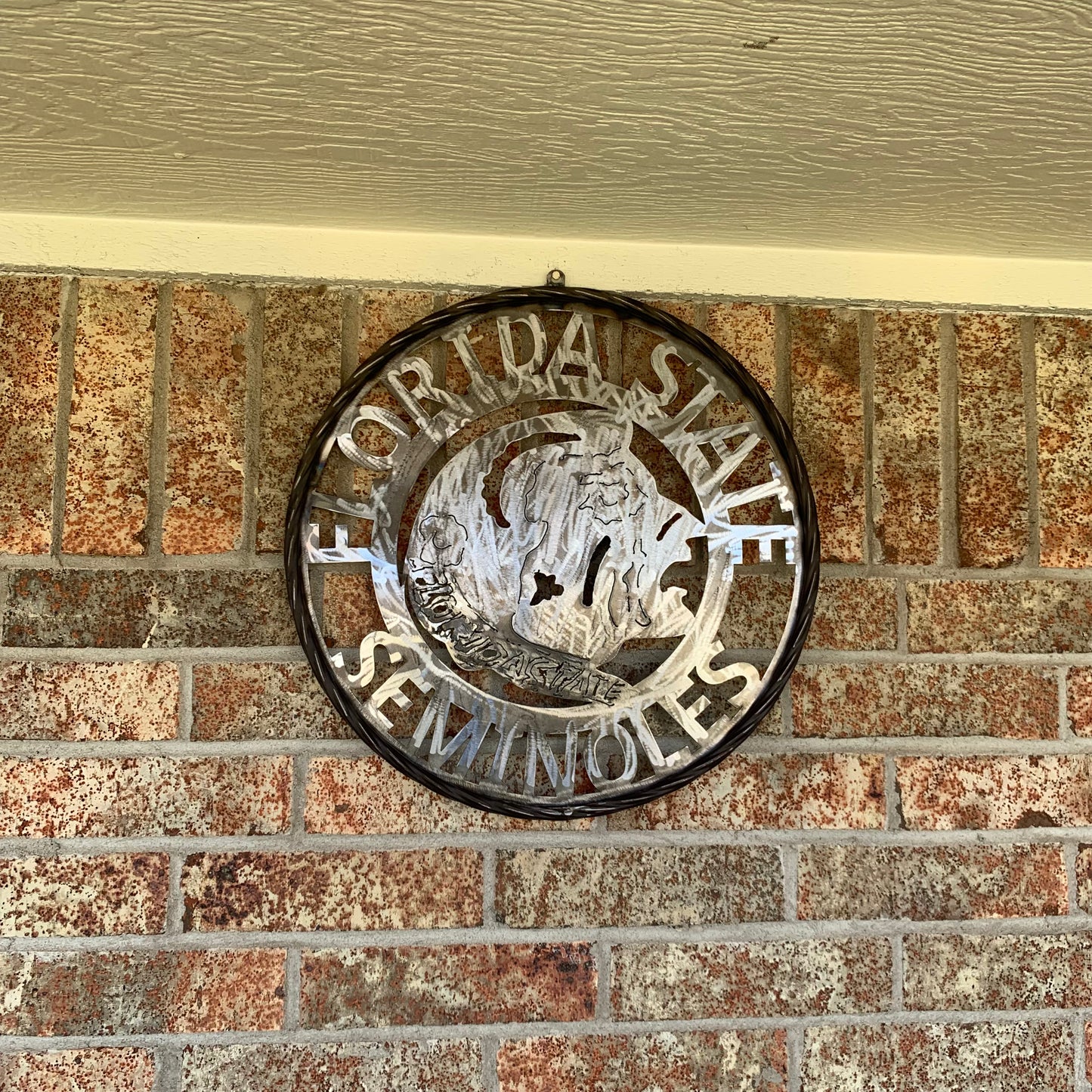 FSU FLORIDA STATE SEMINOLES INDIAN CUSTOM RAW METAL VINTAGE CRAFT TEAM SIGN HANDMADE
