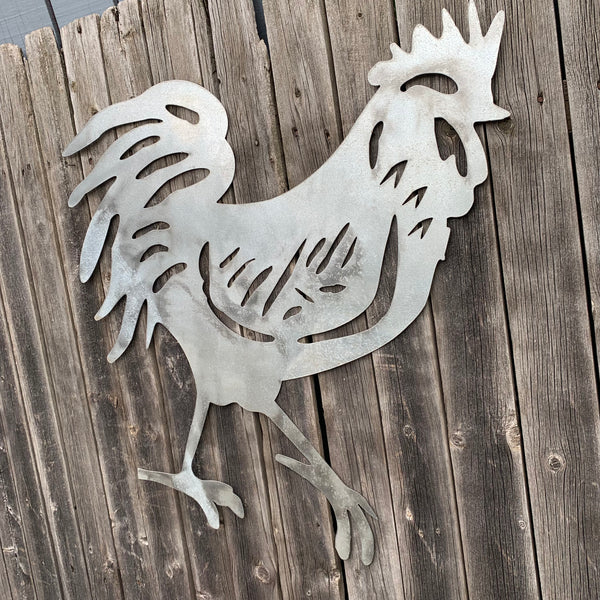 28"  X 28" CUSTOM ROOSTER LASERCUT ART WITH RING DESIGN WESTERN METAL ANIMAL ART HOME WALL DECOR BRAND NEW