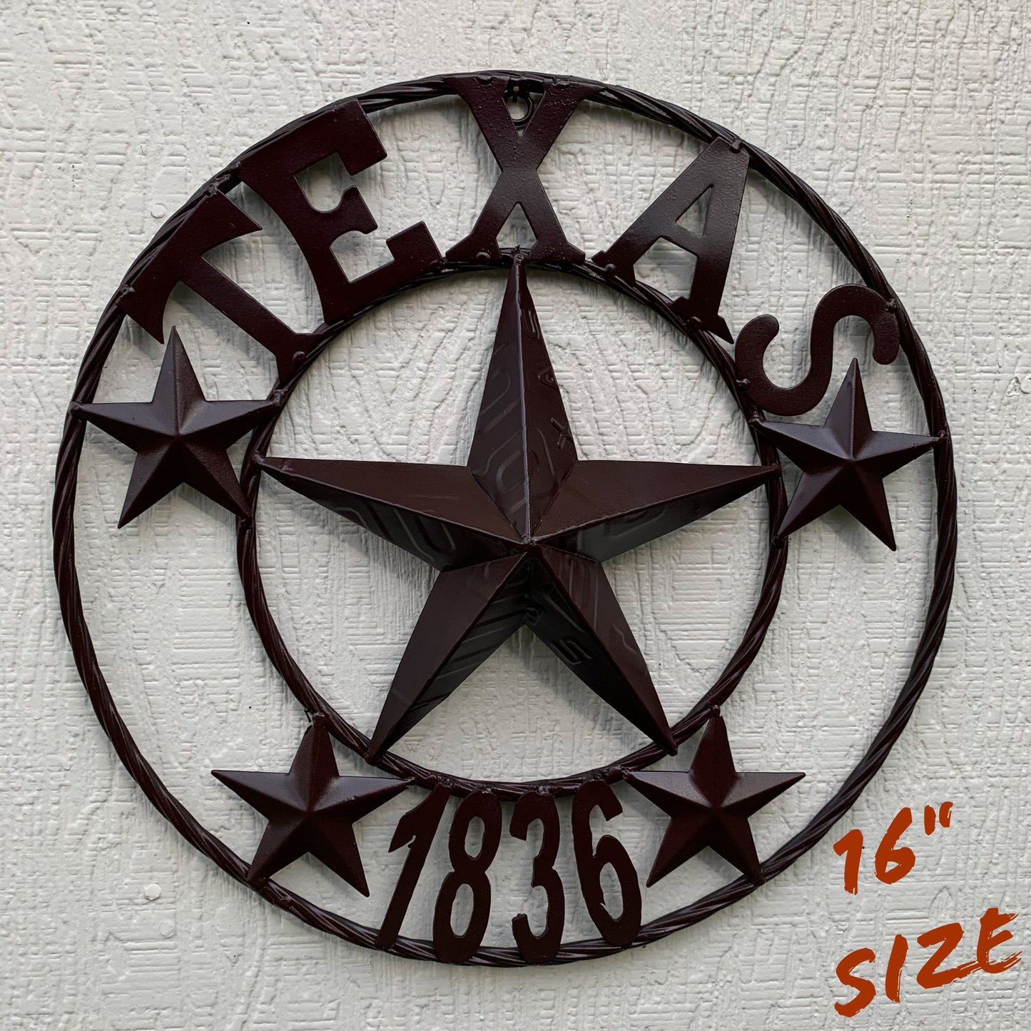 16",24", 32", 36" RUSTIC BROWN TEXAS 1836 BARN STAR METAL ART WESTERN HOME DECOR VINTAGE RUSTIC DARK BROWN NEW