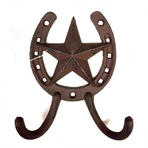 4.25"x4.5"x6" STAR HORSE SHOE KEY HOLDER COAT HOOK CAST IRON WALL ART METAL WESTERN HOME DECOR NEW