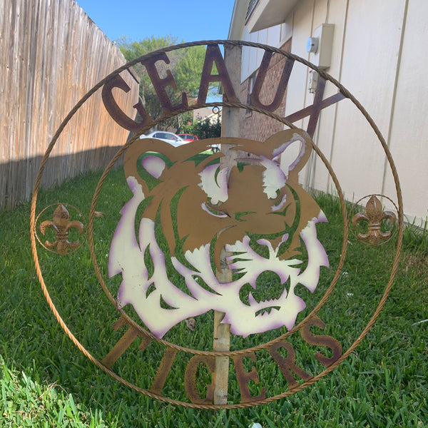 12",18", 24", 32", 36" GEAUX TIGERS CUSTOM METAL VINTAGE CRAFT SIGN TEAM HANDMADE