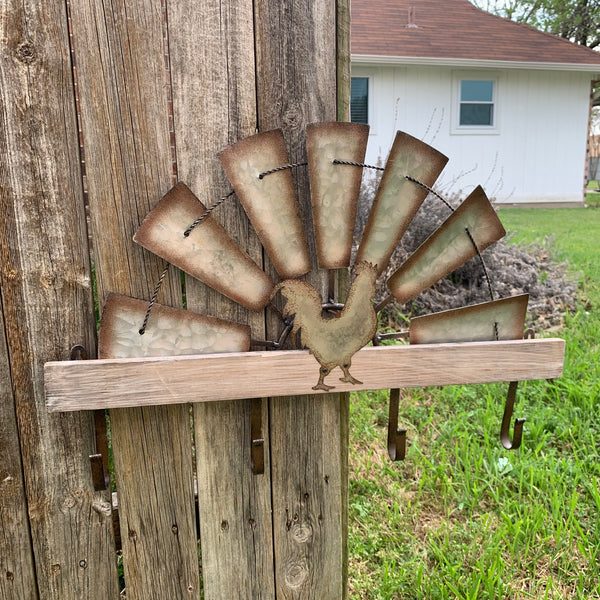 24" GALVANIZED HALF WINDMILL WESTERN KEY HOLDER HOOK WALL ART METAL WESTERN HOME DECOR NEW