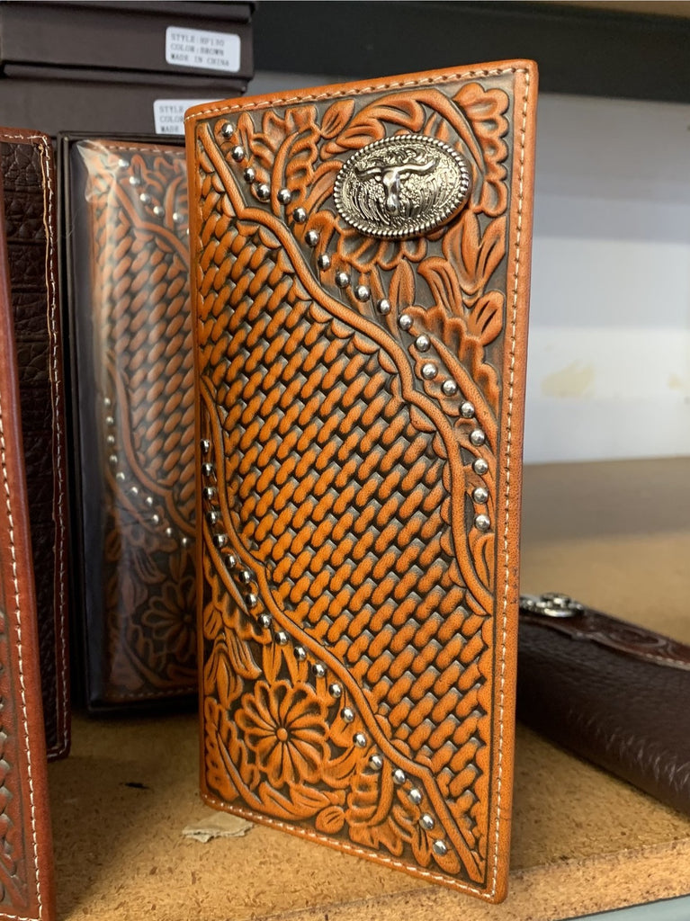 GENUINE LEATHER WESTERN CHECKBOOK MEN'S WALLET WESTERN FASHION ART