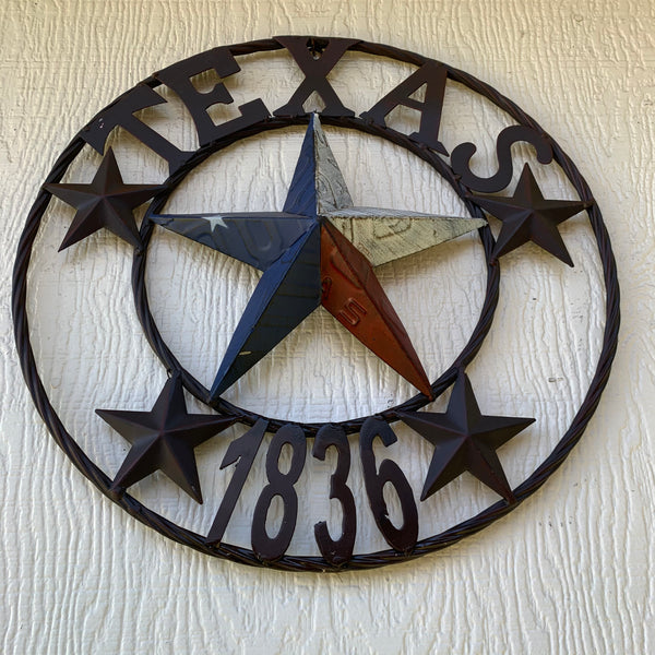 16", 24", 32", 34", 40" TEXAS 1836 LICENSE PLATE FLAG BARN STAR METAL WALL WESTERN HOME DECOR RED WHITE BLUE ART