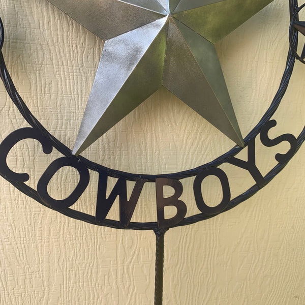 24" STAR & 34" STAKE DALLAS COWBOYS DECOR METAL ART WESTERN HOME WALL DECOR ALL SILVER & NAVY BLUE WITH 34" STAKE